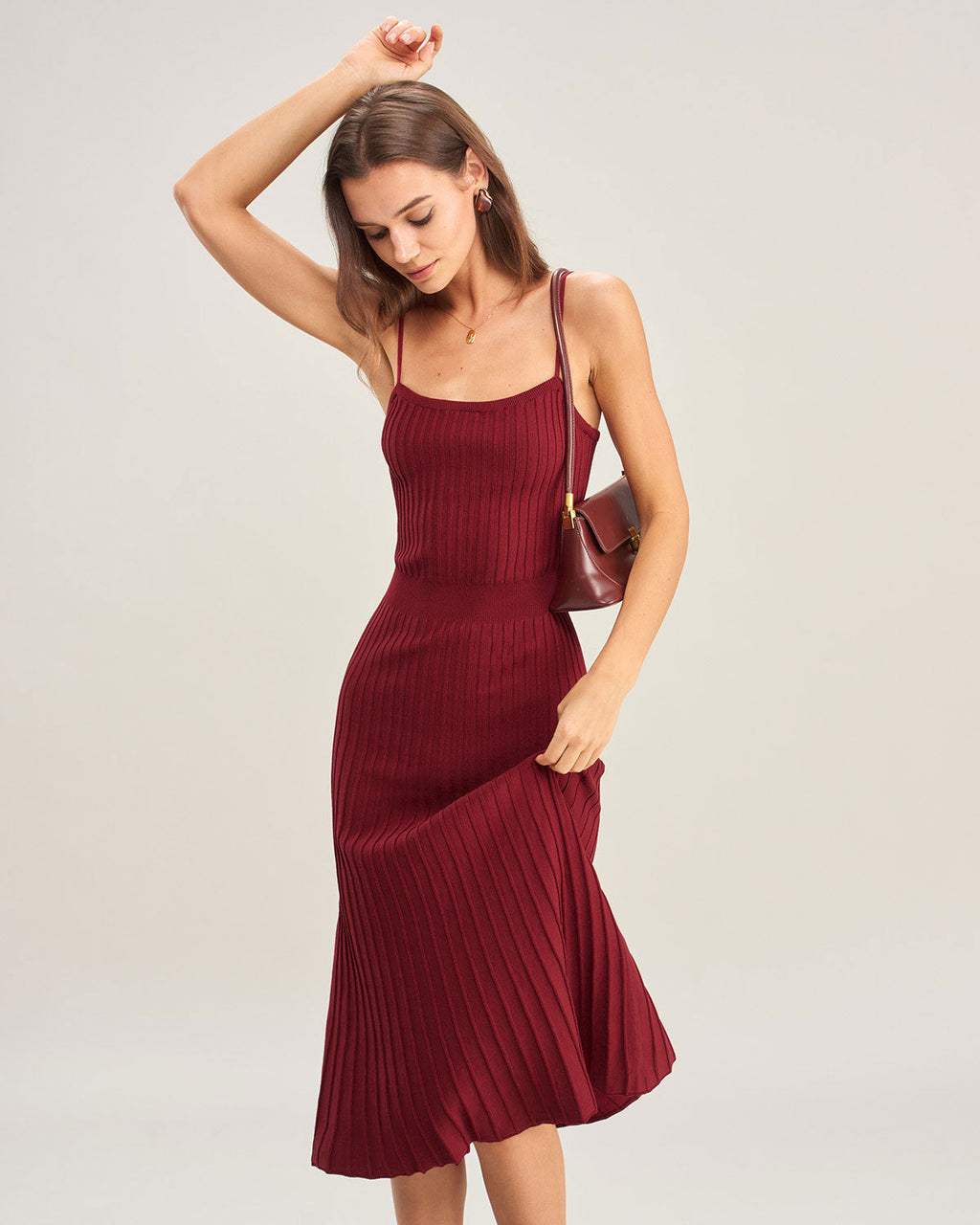 Şarap Kırmızısı A-Line Slip Kazak Elbise