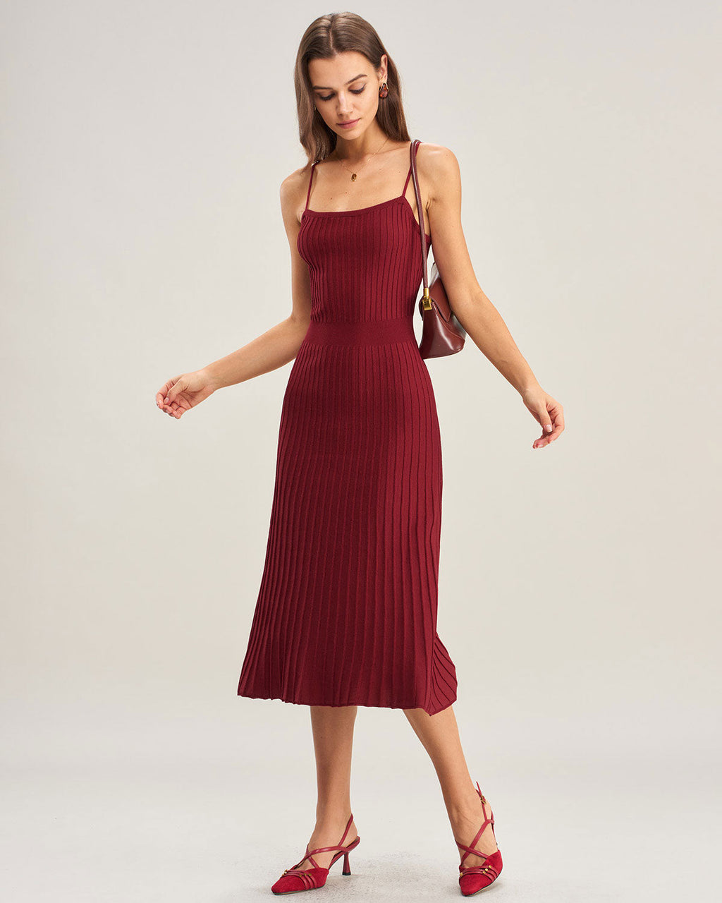 Şarap Kırmızısı A-Line Slip Kazak Elbise