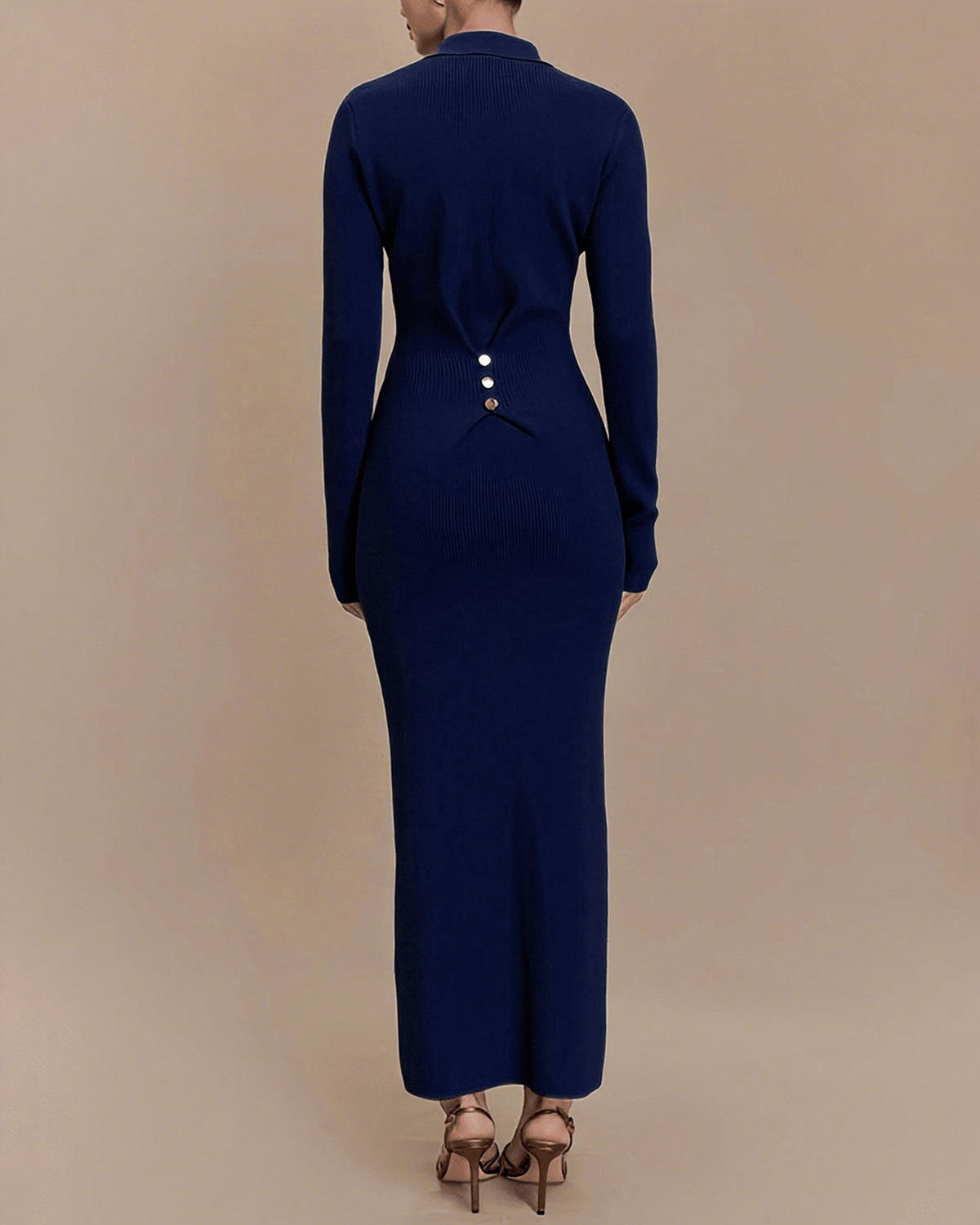 Mavi A-Line Düğmeli Kazak Elbise