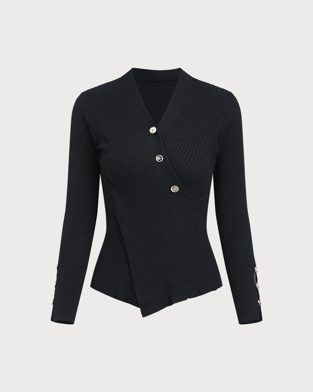 Siyah Düğmeli Örgü Tişört