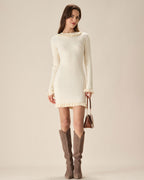 Beyaz Bodycon Kazak Mini Elbise