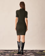Yeşil Bisiklet Yaka Bodycon Kazak Elbise