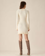Beyaz Bodycon Kazak Mini Elbise