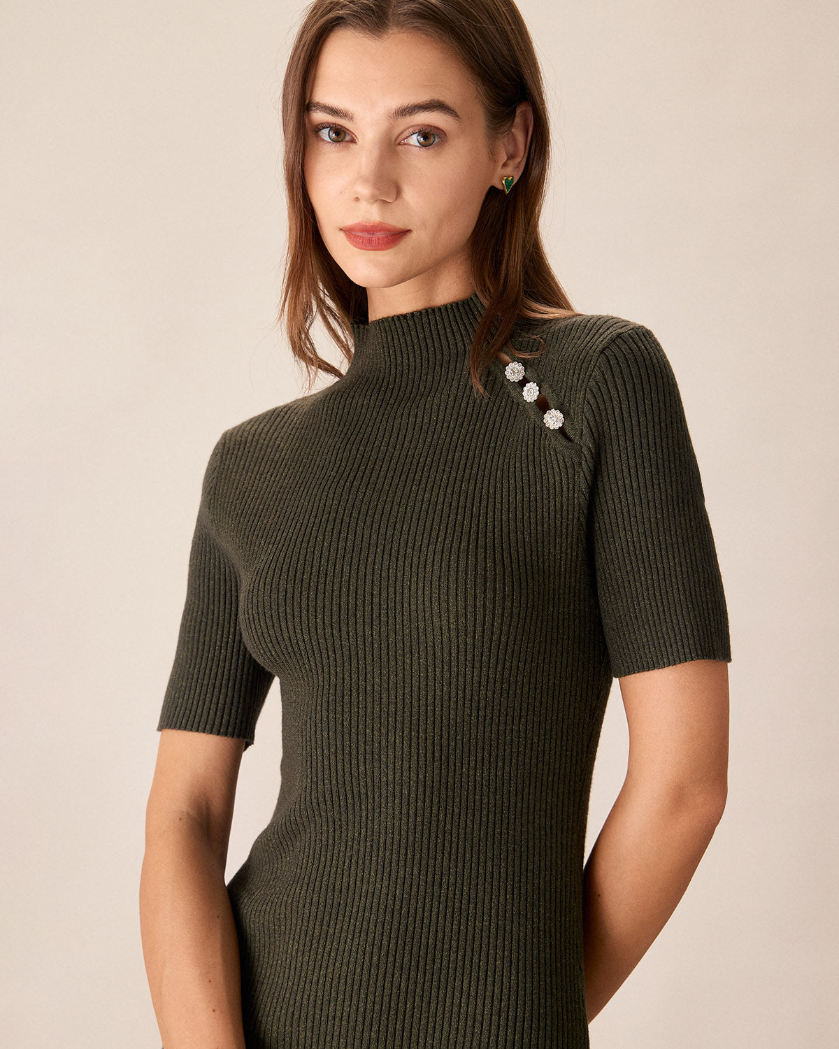 Yeşil Bisiklet Yaka Bodycon Kazak Elbise