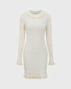 Beyaz Bodycon Kazak Mini Elbise