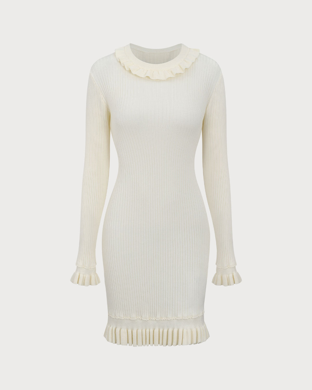 Beyaz Bodycon Kazak Mini Elbise