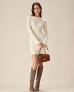 Beyaz Bodycon Kazak Mini Elbise