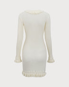 Beyaz Bodycon Kazak Mini Elbise
