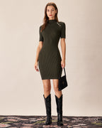 Yeşil Bisiklet Yaka Bodycon Kazak Elbise