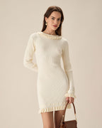 Beyaz Bodycon Kazak Mini Elbise