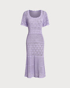 Mor U Yaka Kesik Kazak Elbise