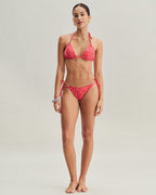 Kırmızı Çiçekli Bağcıklı Üçgen Bikini Takımı