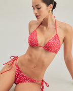 Kırmızı Çiçekli Bağcıklı Üçgen Bikini Takımı