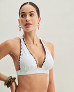 Beyaz Kontrast X Çapraz Üçgen Bikini Takımı