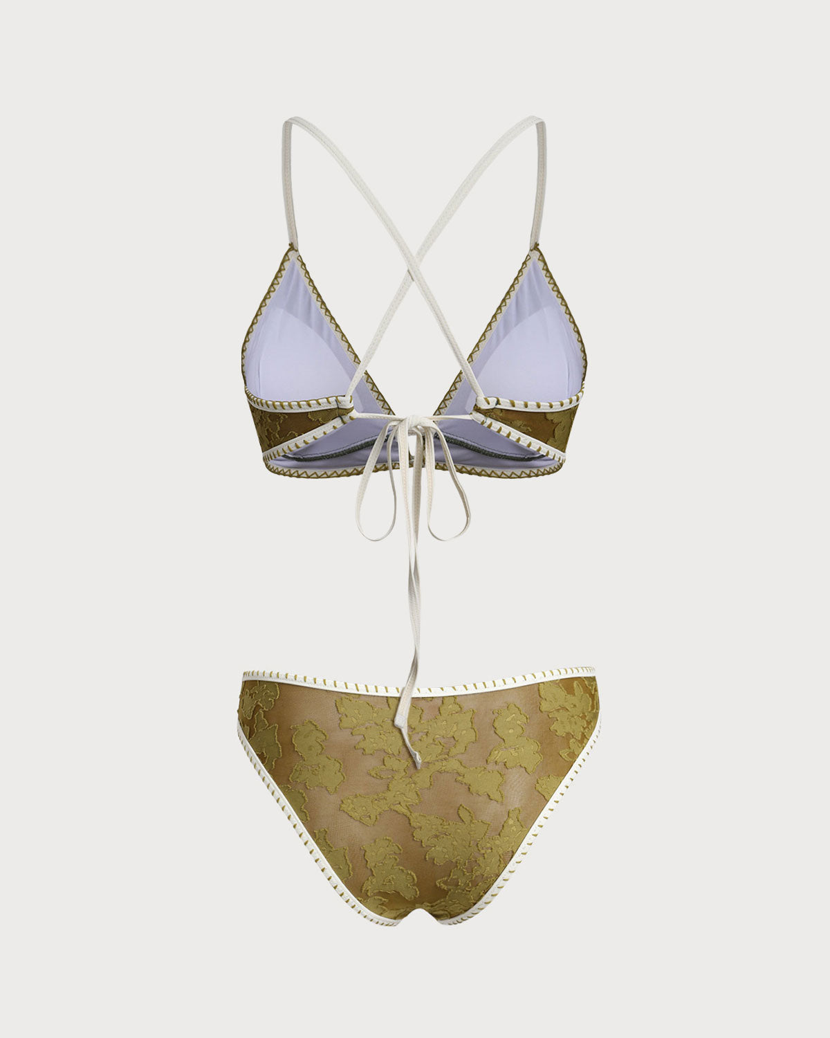 Yeşil Çiçekli Bağcıklı Üçgen Bikini Takımı
