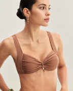 Kahverengi Çizgili Üçgen Bikini Takımı