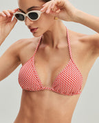 Kırmızı Kareli Üçgen Bikini Takımı