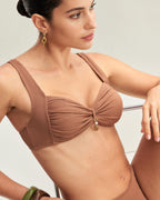 Kahverengi Çizgili Üçgen Bikini Takımı