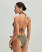 Yeşil Çizgili Üçgen Bikini Takımı