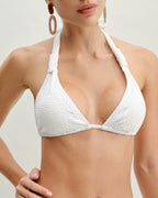 Beyaz Dokulu Halter Üçgen Bikini Takımı