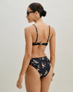 Siyah Çiçekli Balenli Bikini Takımı