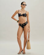Siyah Çiçekli Balenli Bikini Takımı
