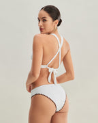 Beyaz Kontrast X Çapraz Üçgen Bikini Takımı