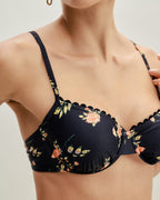 Siyah Çiçekli Balenli Bikini Takımı