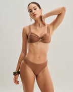Kahverengi Çizgili Üçgen Bikini Takımı