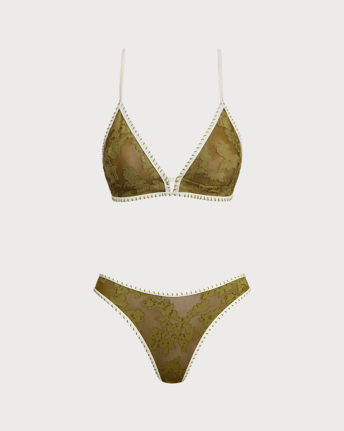 Yeşil Çiçekli Bağcıklı Üçgen Bikini Takımı