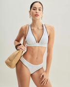 Beyaz Kontrast X Çapraz Üçgen Bikini Takımı