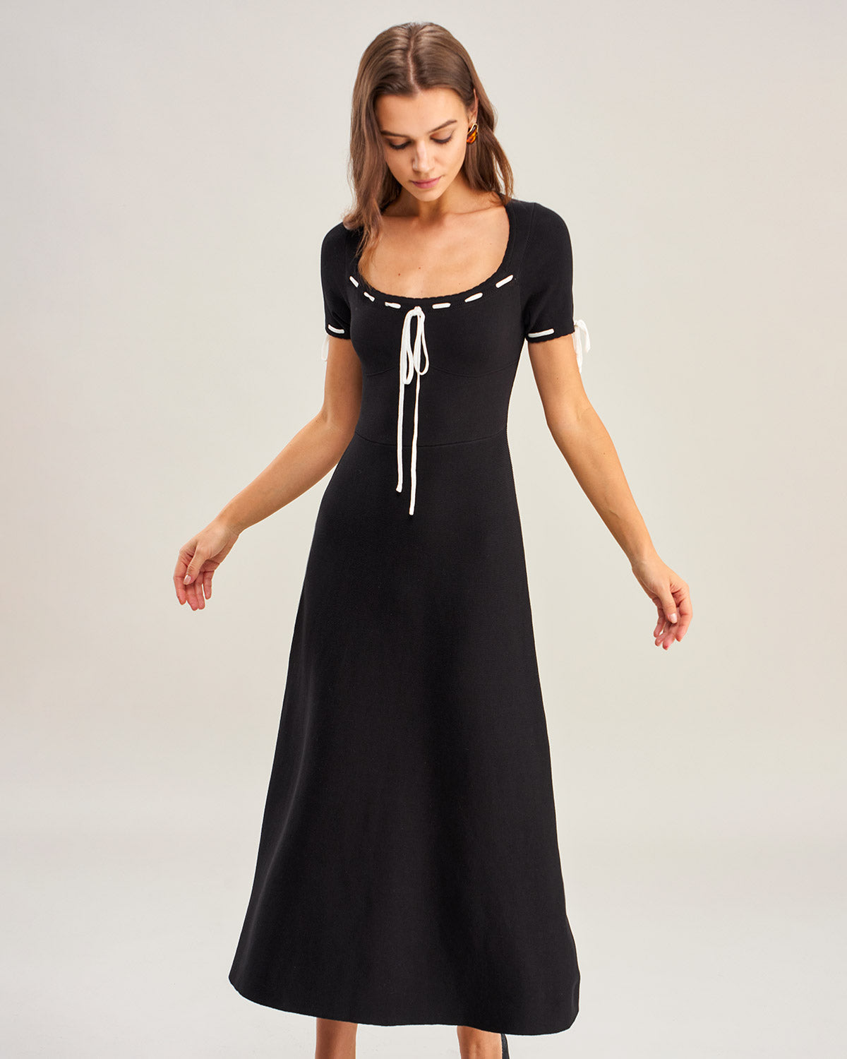 Siyah Kontrastlı A-Line Kazak Elbise