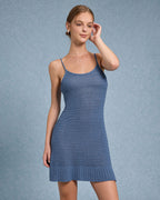 Mavi U Yaka Mini Elbise