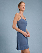 Mavi U Yaka Mini Elbise