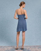 Mavi U Yaka Mini Elbise