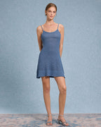 Mavi U Yaka Mini Elbise