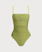 Yeşil Jakarlı Bralette Tek Parça Mayo