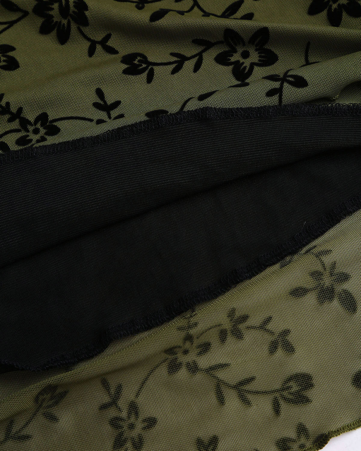 Yeşil Çiçek Desenli Elastik Bel Denizkızı Midi Etek