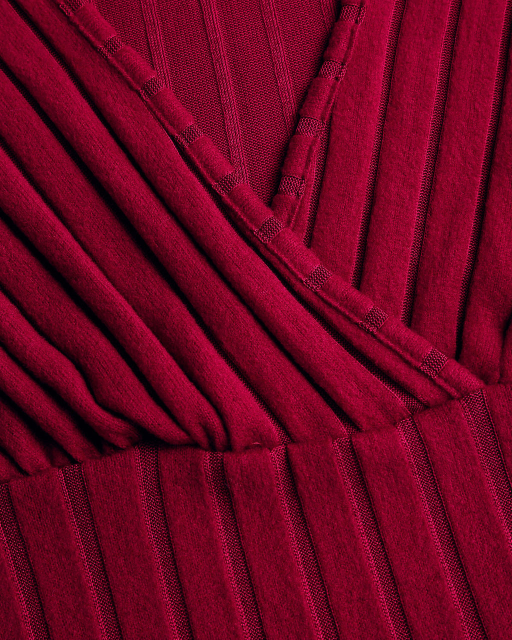 Kırmızı Örgü V Yaka Çan Kollu Kazak