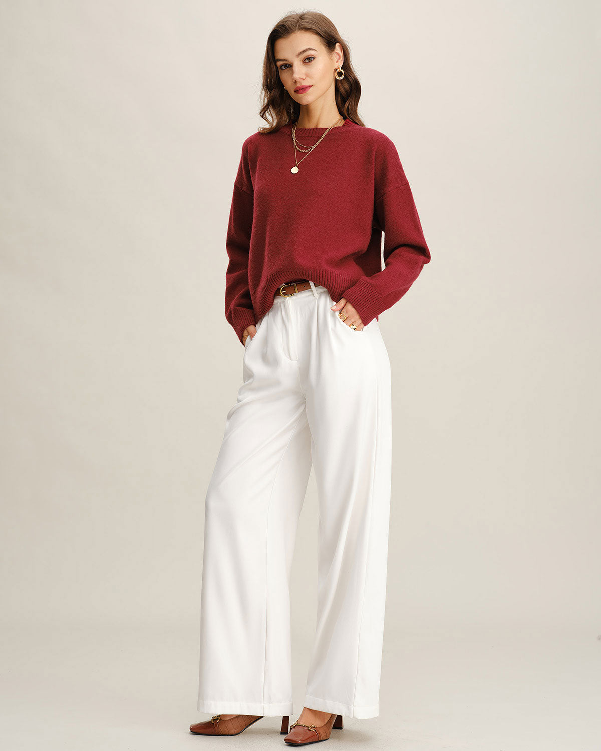 Kırmızı Yuvarlak Yakalı Bol Kazak