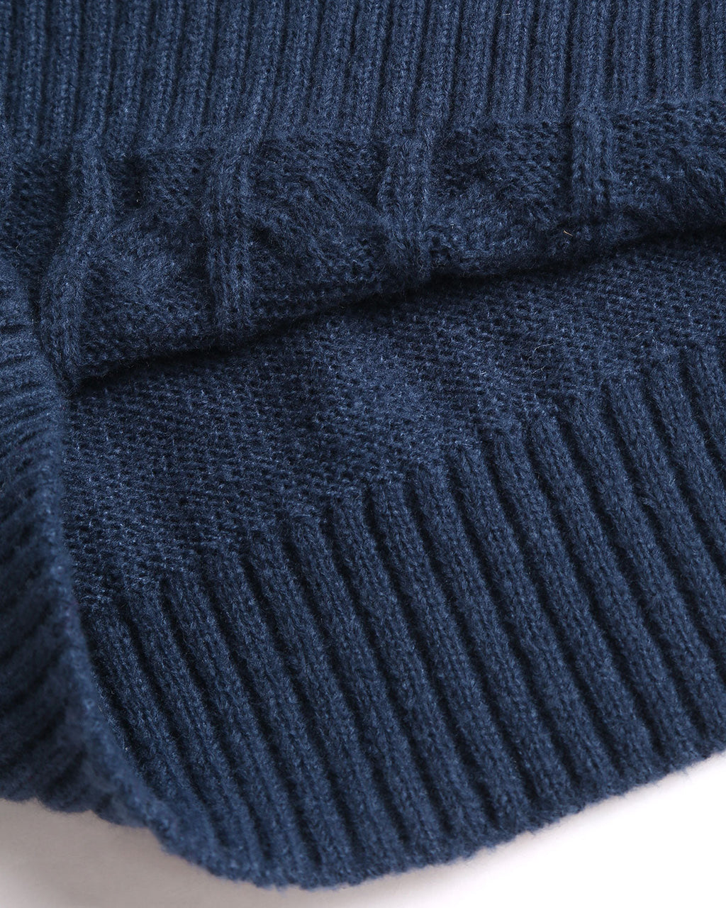 Mavi Yuvarlak Yakalı Dokulu Kazak