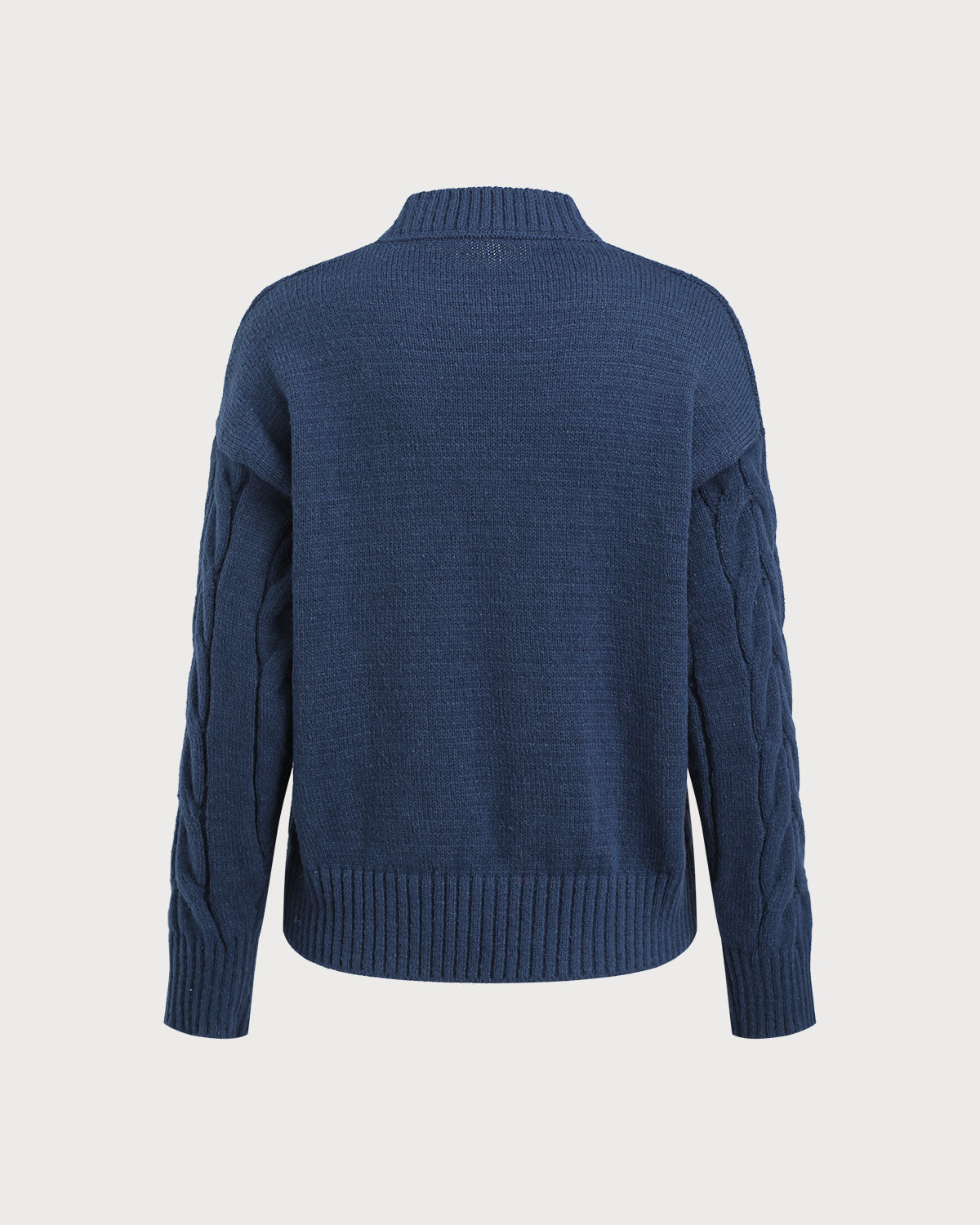 Mavi Yuvarlak Yakalı Dokulu Kazak