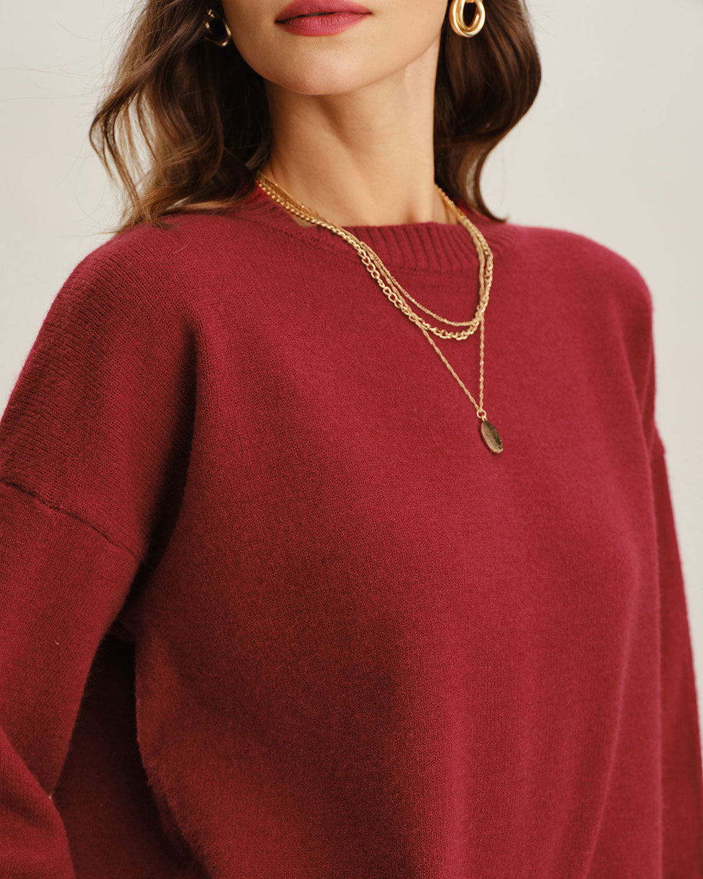 Kırmızı Yuvarlak Yakalı Bol Kazak