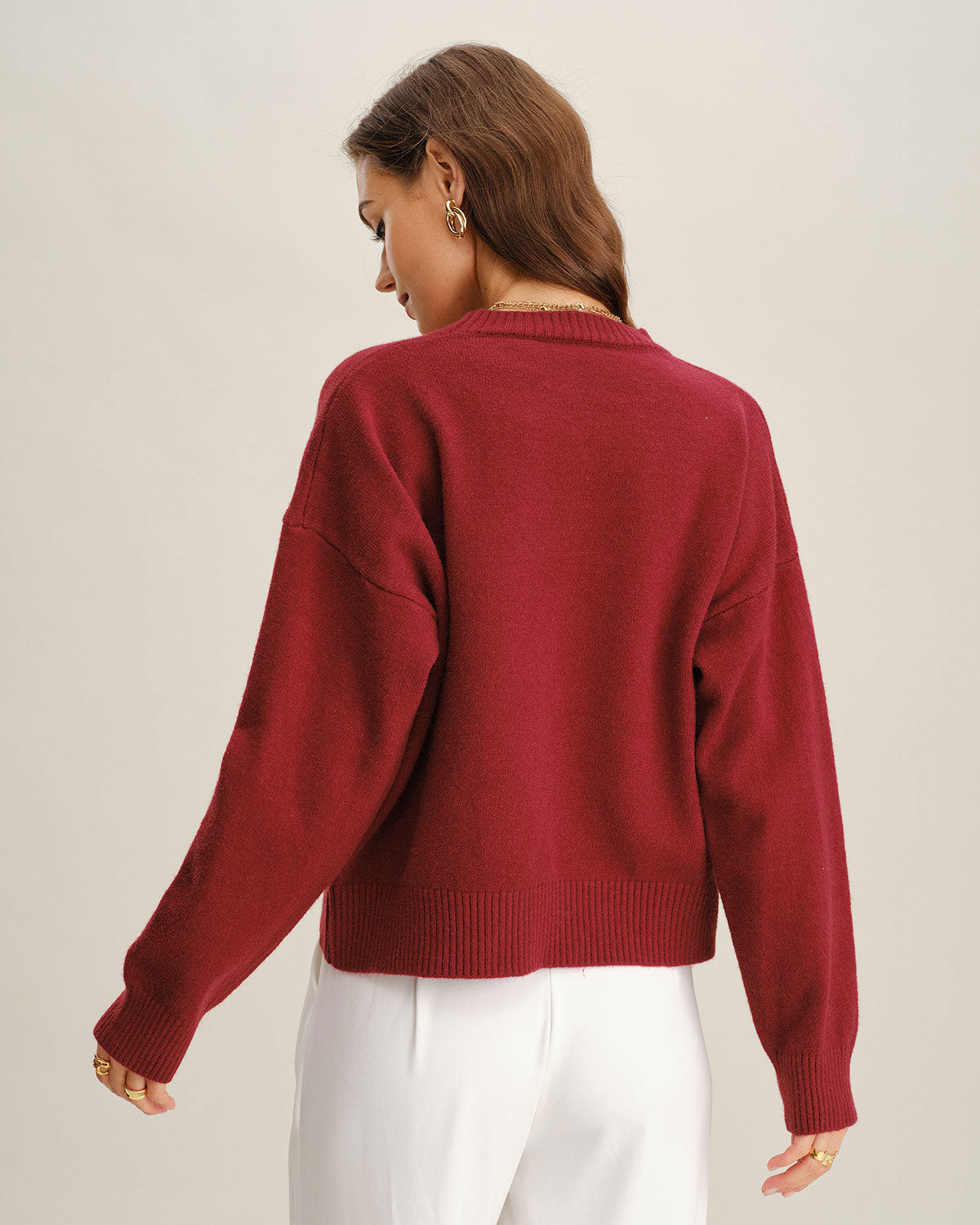 Kırmızı Yuvarlak Yakalı Bol Kazak