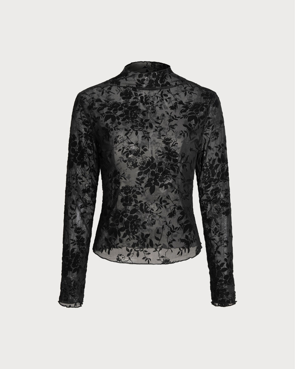 Siyah Çiçek Desenli Şeffaf Tişört