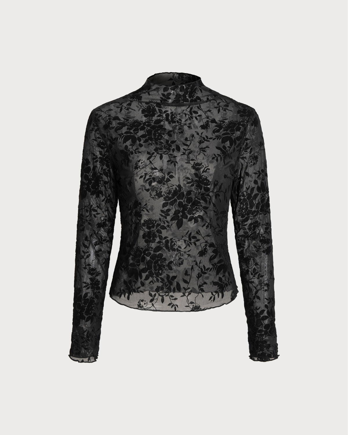 Siyah Çiçek Desenli Şeffaf Tişört
