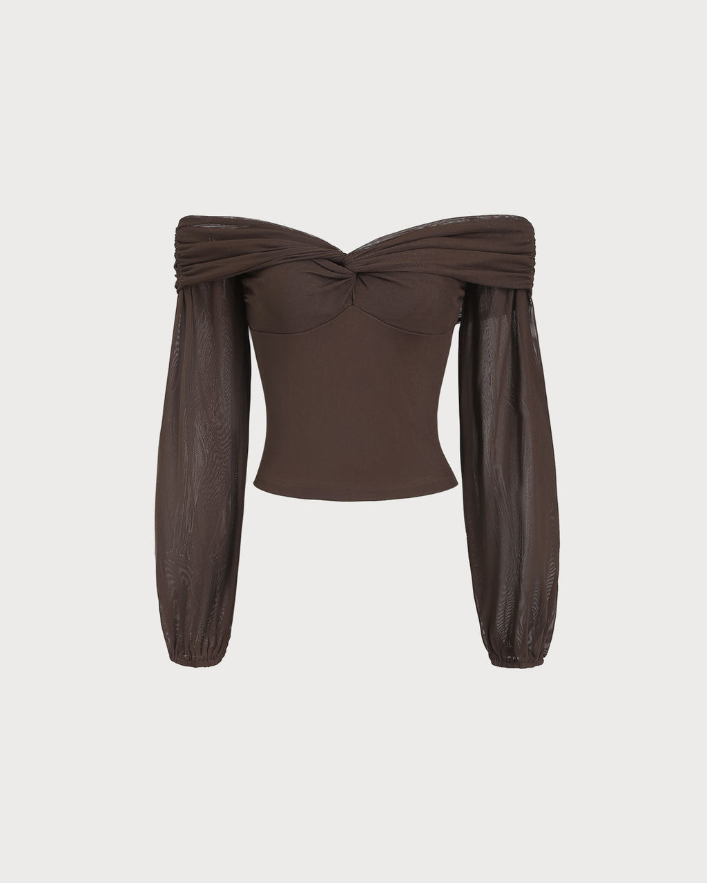 Kahverengi Omuzları Açık Bükümlü Tişört