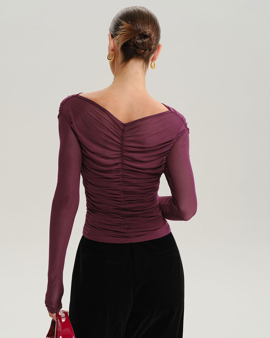 Şarap Kırmızısı V Yaka İnce Örgü