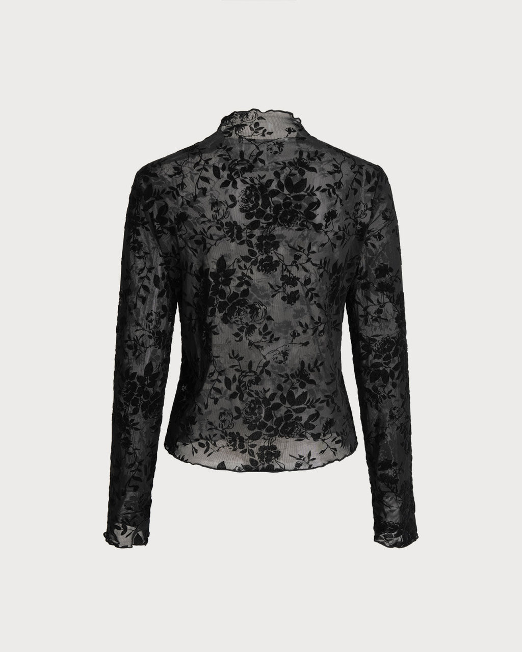 Siyah Çiçek Desenli Şeffaf Tişört