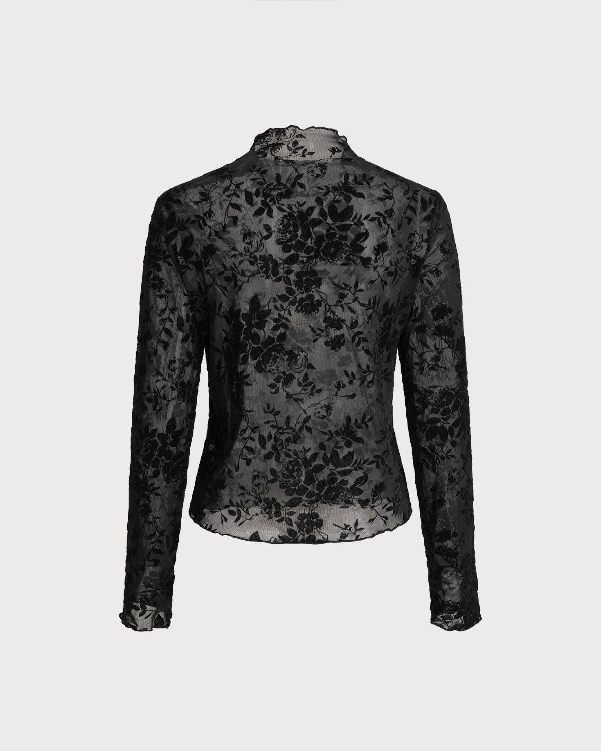 Siyah Çiçek Desenli Şeffaf Tişört